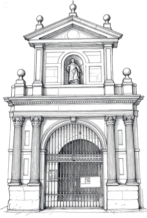 Dibujo a lápiz de la fachada de la iglesia de San Lorenzo Mártir